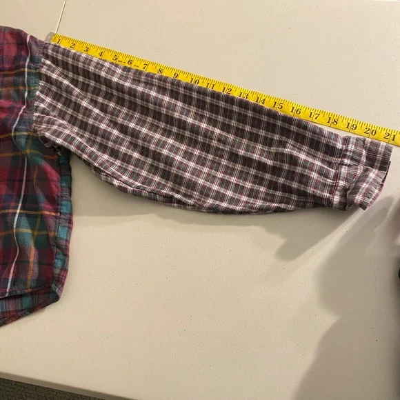 AMERICAN EAGLE Women Cozy Cabin Cropped Flannel Size Large Plaid Upcycled Grunge - Picture 12 of 14